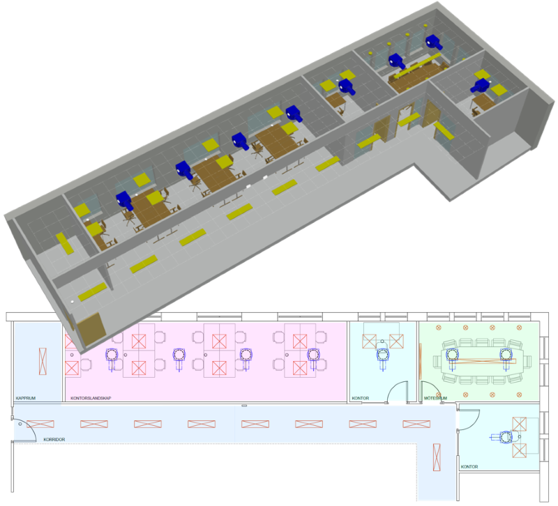 Våningsplan med utplacerade komponenter